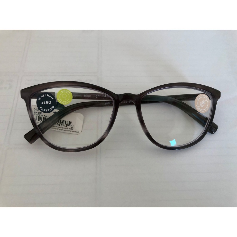 New Charcoal Peepers Blue Light Filtering Reading Glasses +1.50